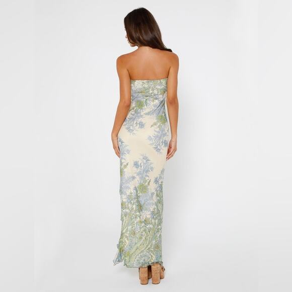 TIGER MIST Theo floral green blue cream ruffle strapless fairy core garden dress - Picture 7 of 13